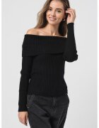 Only Pulover striat cu decolteu pe umeri Katia - Negru