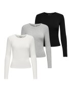 Only Set de bluze slim fit - 3 piese - Alb fildes/Negru/Gri