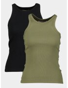 Only Set de top-uri striate din bumbac organic - 2 piese - Negru/Kaki