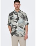 Only & sons Camasa cu model camuflaj din amestec de in - Negru/Gri