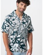 Only & sons Camasa din amestec de in cu model - Alb/Verde englez