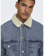 Only & Sons Jacheta din denim cu nasturi - Albastru pastel