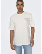 Only & sons Tricou relaxed fit cu imprimeu text - Alb murdar/Roz prafuit