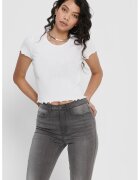 Only Tricou crop cu croiala slim-fit si aspect striat - Alb