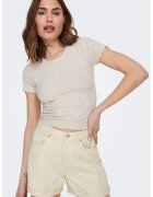 Only Tricou crop cu croiala slim-fit si aspect striat - Bej deschis