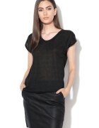 Only Tricou cu decolteu in V Silvery - Negru