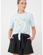 Only Tricou cu decolteu la baza gatului si detaliu cu imprimeu - Albastru aquamarin