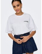 Only Tricou din bumbac organic cu imprimeu si maneci cazute - Alb/Galben