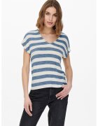 Only Tricou in dungi cu decolteu in V Lira - Alb/Albastru