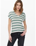 Only Tricou in dungi cu decolteu in V Lira - Alb/Verde