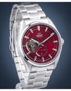 ORIENT Ceas barbatesc Contemporary Semi Skeleton Automatic - cadran rosu - bratara otel - 50m rezistent la apa