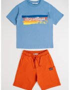 Original Marines Set de pantaloni scurti si tricou de bumbac - 2 piese - Albastru prafuit/Portocaliu stins