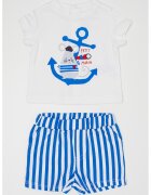 Original Marines Set de tricou de bumbac si pantaloni scurti cu modele diverse - Alb/Albastru royal