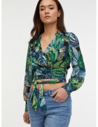 Orsay Bluza crop cu decolteu cache-coeur - Verde/Albastru