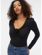 Orsay Bluza cu decolteu in V si aplicatie florala - Negru stins