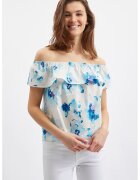 Orsay Bluza cu decolteu pe umeri si imprimeu floral - Alb/Albastru