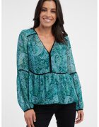 Orsay Bluza lejera cu decolteu in V si model Paisley - Verde persan