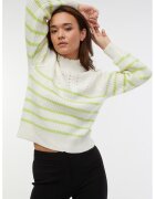 Orsay Pulover cu model in dungi si guler mediu - Alb/Verde lime