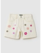 OVS Blugi scurti cu broderie florala - Alb fildes/Kaki/Roz