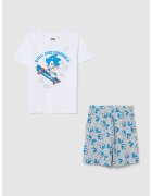 OVS Pijama cu pantaloni scurti si imprimeu desene animate - Alb/Gri melange/Albastru deschis