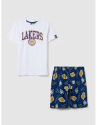 OVS Pijama din bumbac Los Angeles Lakers - Alb/Albastru inchis/Maro deschis