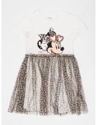 OVS Rochie cu model 2 in 1 - Minnie Mouse si animal print - Alb fildes/Negru/Maro deschis