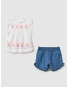 OVS Set de bluza si pantaloni scurti din denim - 2 piese - Albastru petrol/Alb optic