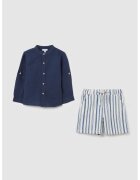 OVS Set de pantaloni scurti si camasa din bumbac si in - Alb/Bleumarin