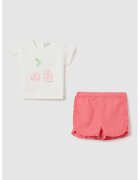 OVS Set de pantaloni scurti si tricou din amestec de in - 2 piese - Roz deschis/Alb murdar
