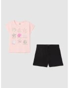 OVS Set de pantaloni scurti si tricou din bumbac cu imprimeu - Negru/Roz pal