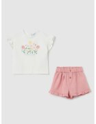 OVS Set de tricou cu model floral si pantaloni scurti - Alb/Verde/Roz prafuit