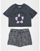 OVS Set de tricou de bumbac si pantaloni scurti - 2 piese - Lila/Gri antracit