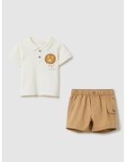 OVS Set de tricou polo si pantaloni scurti - 2 piese - Maro taupe/Crem