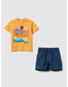 OVS Set de tricou si pantaloni scurti cargo - Verde/Galben sofran/Bleumarin