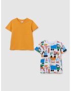 OVS Set de tricouri cu decolteu rotund - 2 Piese - Alb/Portocaliu mandarina/Albastru