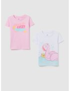 OVS Set de tricouri cu decolteu rotund si imprimeu - 2 Piese - Galben/Roz pastel