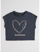 OVS Tricou crop de bumbac cu imprimeu - Gri antracit