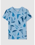 OVS Tricou cu decolteu la baza gatului si imprimeu - Albastru inchis