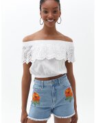 OXXO Bluza crop cu broderie si decolteu pe umeri - Alb optic