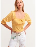 OXXO Bluza crop cu decolteu patrat si maneci bufante - Galben