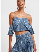 OXXO Bluza crop cu decupaje pe umeri - Alb/Albastru pastel