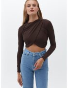 OXXO Bluza crop cu design drapat - Maro inchis
