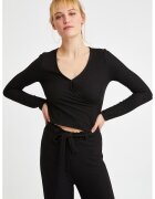 OXXO Bluza crop cu maneci lungi si decolteu in V - Negru