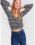 OXXO Bluza crop cu terminatie elastica - Albastru inchis/Negru stins/Crem