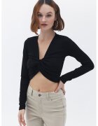 OXXO Bluza crop din amestec de lyocell cu nod frontal - Negru