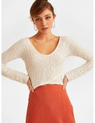 OXXO Bluza crop texturata cu decolteu amplu - Alb murdar
