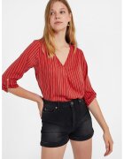 OXXO Bluza cu decolteu in V - model in dungi si maneci trei sferturi - Rosu/Negru
