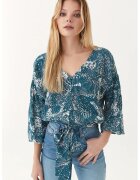 OXXO Bluza cu decolteu in V si imprimeu floral - Alb/Albastru petrol