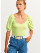 OXXO Bluza cu maneci scurte si decolteu rotund - Verde fistic