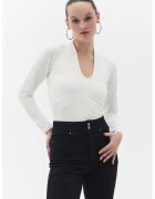 OXXO Bluza slim fit cu decolteu in U - Alb murdar